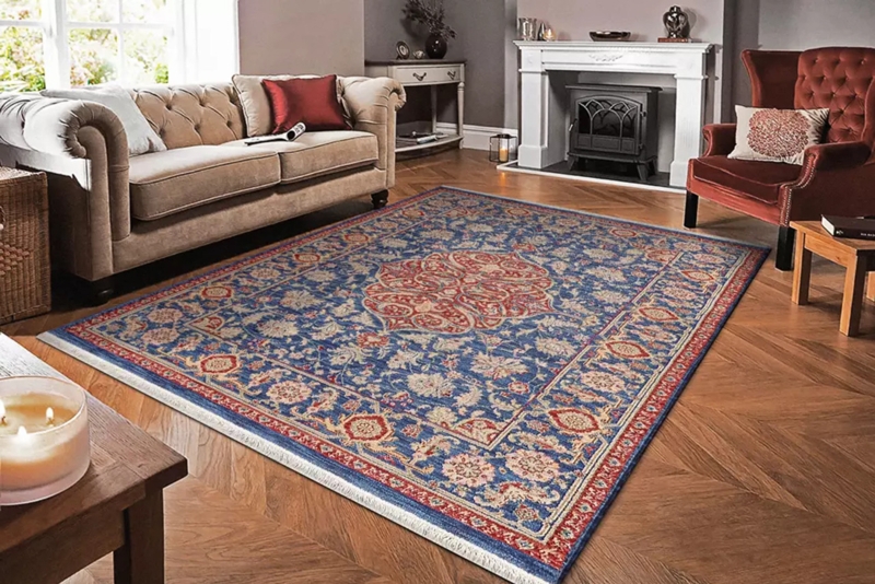 Area Rug Blue And Red Medallion Traditional Motifs Living Room Decor