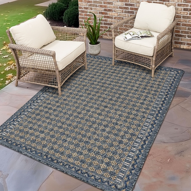 Area Rug, Blue Border Tile, Performance Fabric, Pet-Friendly
