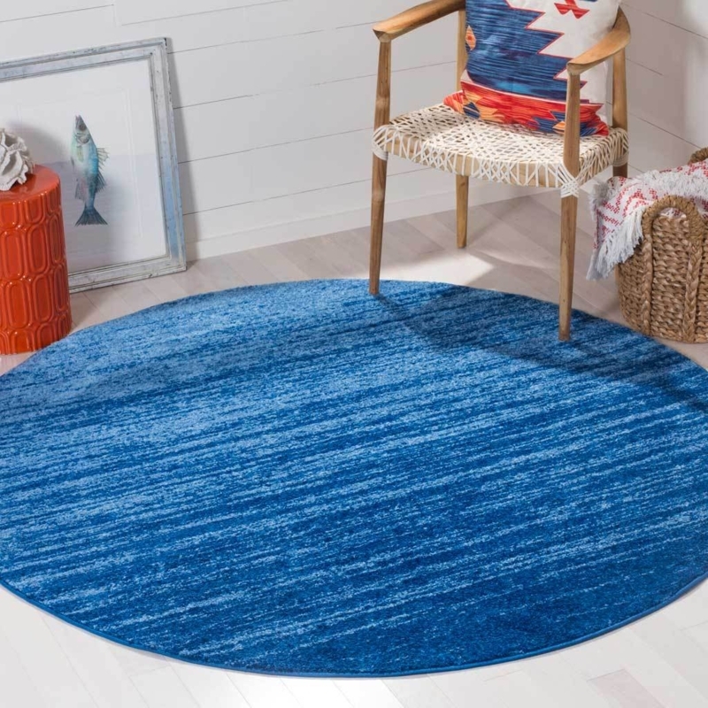 Area Rug Blue Gradient Pattern Round Shape Coastal Living Room