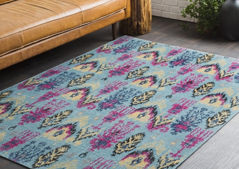 Area Rug Blue Ikat Styling Vibrant Navy White Geometric