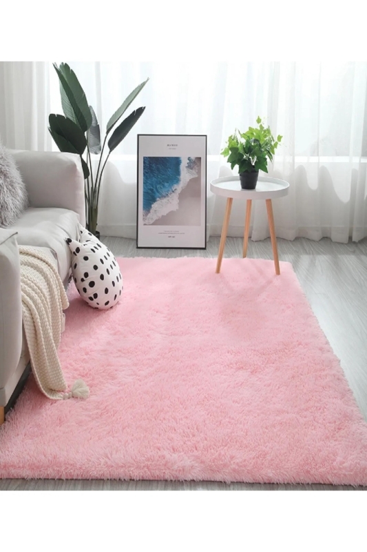Area Rug: Blush Pink Dense High Pile Shaggy Texture, Minimalist Decor