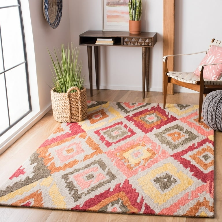 Area Rug Blush Pink Geometric Abstract Ivory Ikat
