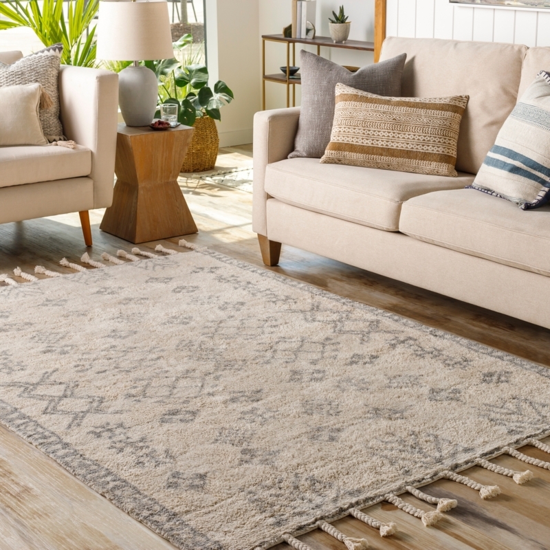 Area Rug Bohemian High Low Shag Pile Braided Tassels Terracotta