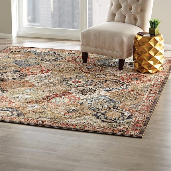 Area Rug Bohemian Patchwork Medallion Blue Terracotta Vibrant