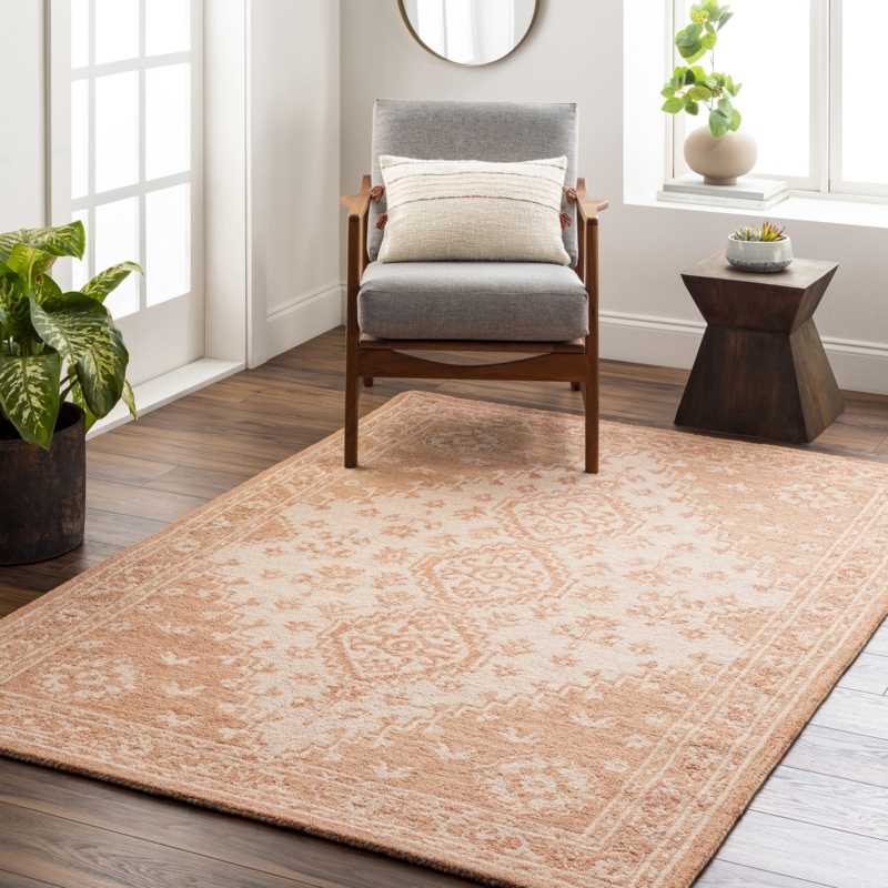 Area Rug Bohemian Persian Medallion Pink Terracotta Accent Vintage