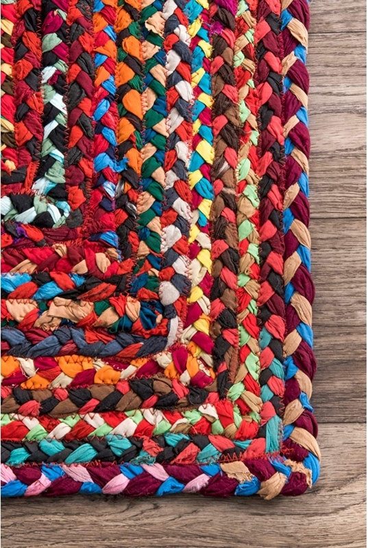 Area Rug Bohemian Round Braided Spiral Pattern Multi Colored