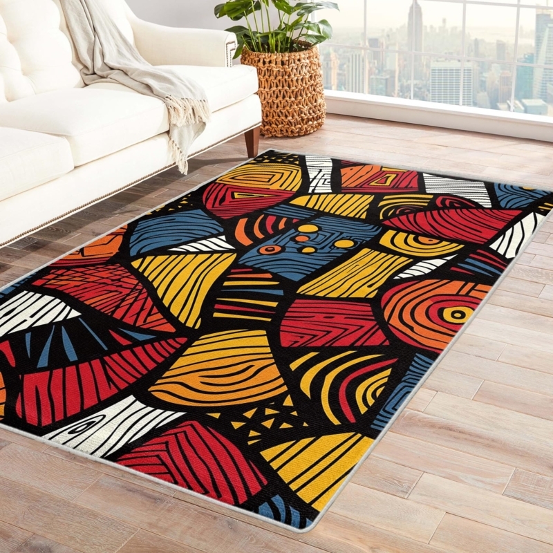 Area Rug Boho Abstract Geometric Patchwork Vibrant Multicolor