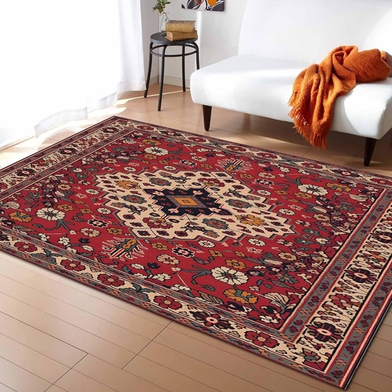 Area Rug Boho Vibrant Warm Tones Ethnic Floral Medallions Tribal Print