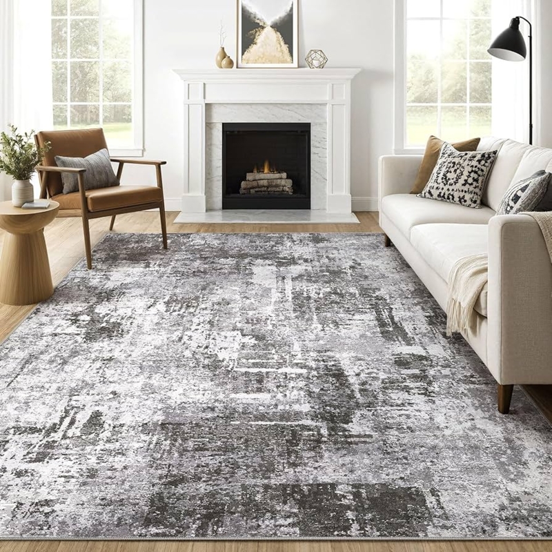 Area Rug Bold Abstract Pattern Monochromatic Minimalist