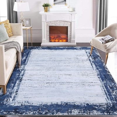 Area Rug Bold Bordered Design Cream Transitional Living Room Styling