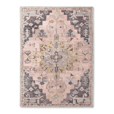 Area Rug: Bold Damask Pattern, Tufted Texture, Ivory and Black, Matte.