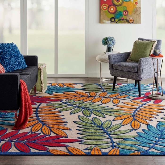 Area Rug Bold Multicolor Palette Water Resistant Tropical Floral Patio