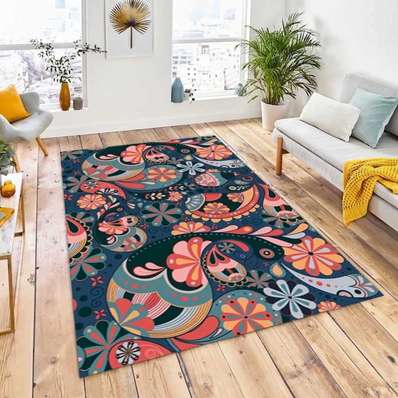 Area Rug Bold Saturated Colors Paisley Retro Maximalist Decor