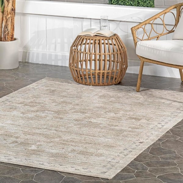 Area Rug, Bordered Design, Washable Look, Beige, Traditional Style