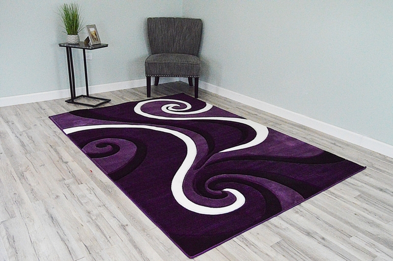 Area Rug Bordered Edge Vibrant Purple Hue Low Pile Contemporary