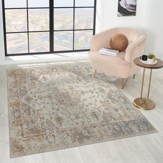 Area Rug Botanical Motif Cream Blue Palette Modern Farmhouse Decor