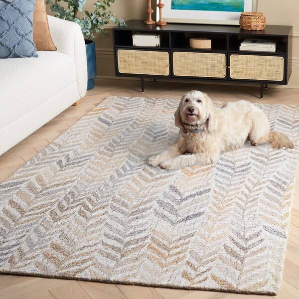 Area Rug Bound Edges Neutral Palette Gray Transitional Living Room