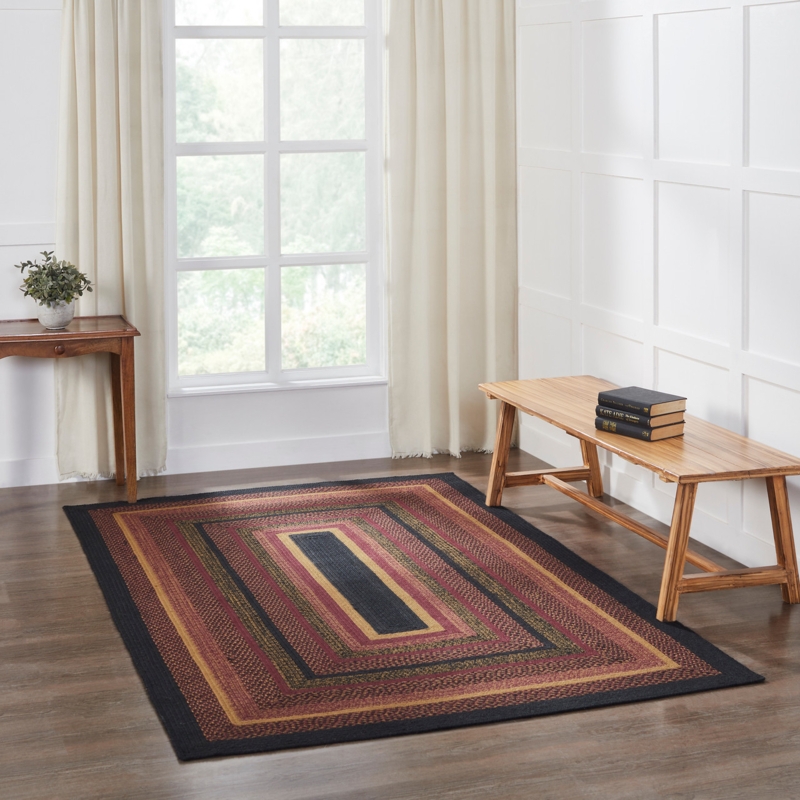 Area Rug Braided Burgundy Concentric Bands Rustic Farmhouse Style