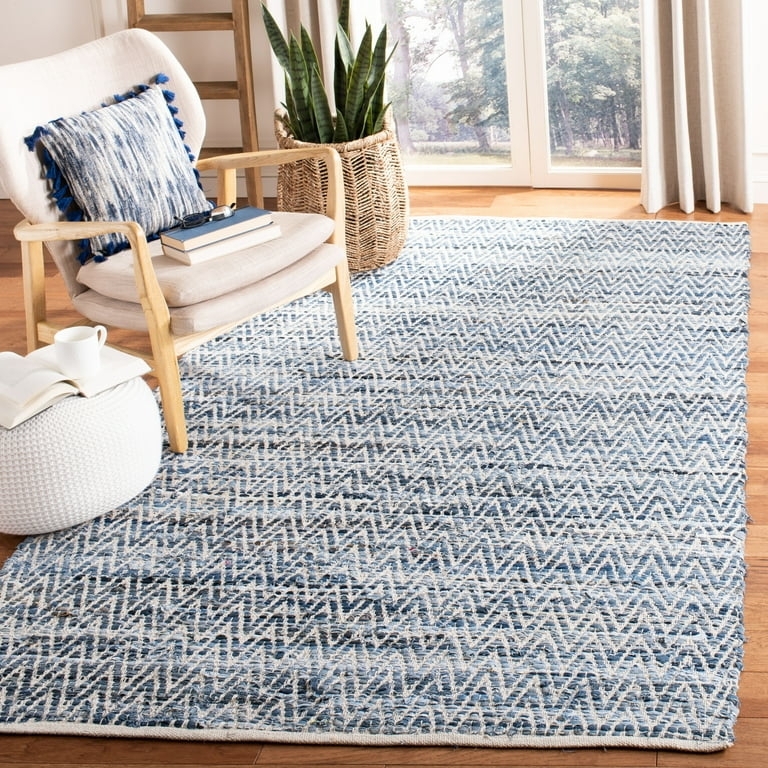 Area Rug Braided Chevron Flat Weave Blue Cream Coastal Farmhouse