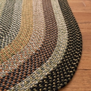 Area Rug Braided Construction Blue Cream Marled Coastal Detail