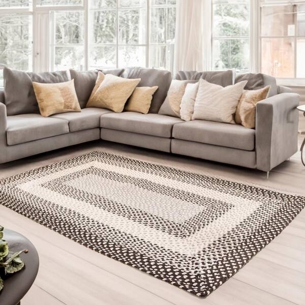 Area Rug Braided Texture Black Gray Mottled Modern Farmhouse
