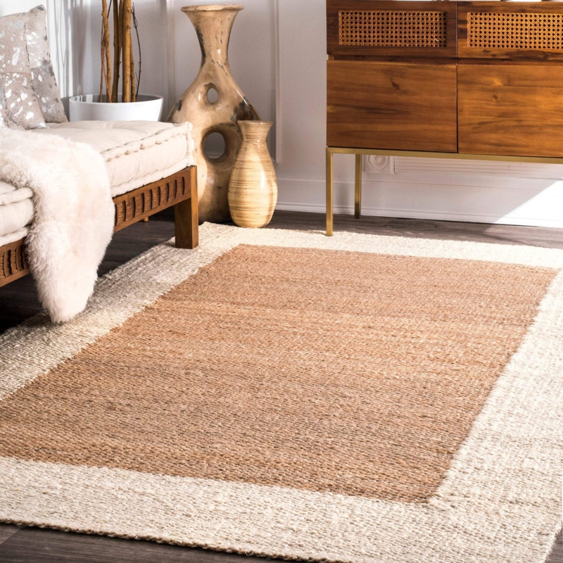 Area Rug Braided Weave with Fringed Edges, Boho Natural Fiber Decor