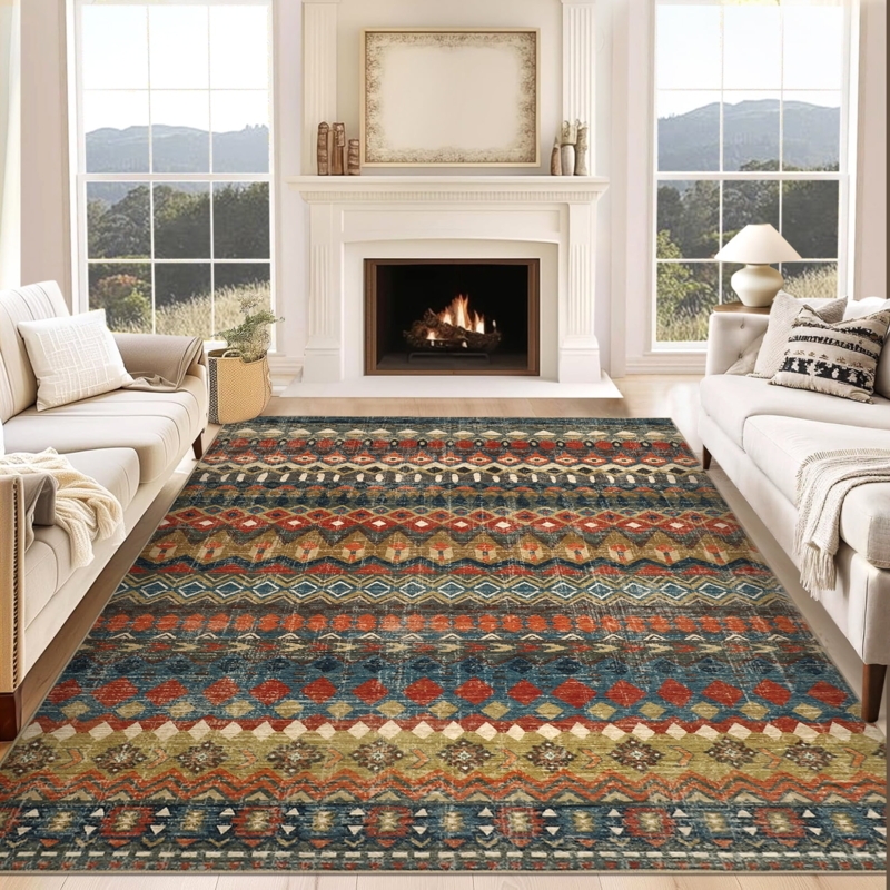 Area Rug Bright Oversized Geometric Rug Washable Boho Print Colorful