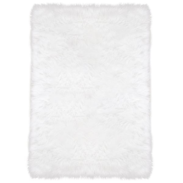 Area Rug Bright White Faux Fur Rectangle Minimalist Living Room