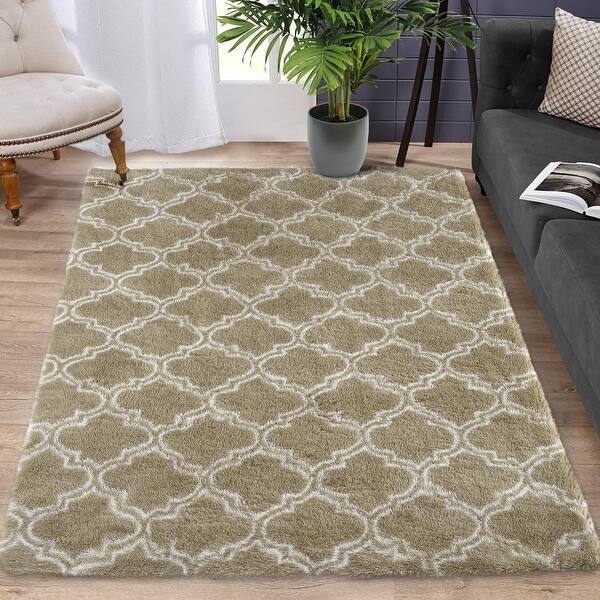 Area Rug Bright White Shaggy High Pile