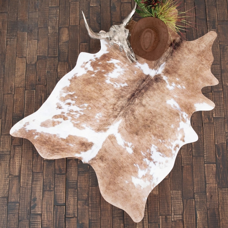 Area Rug Brindle Print Organic Hide Shape Low Pile Synthetic Fabric