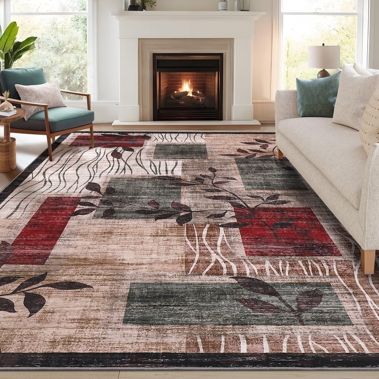 Area Rug Brown And White Leaf Pattern Rug Abstract Botanical Motif