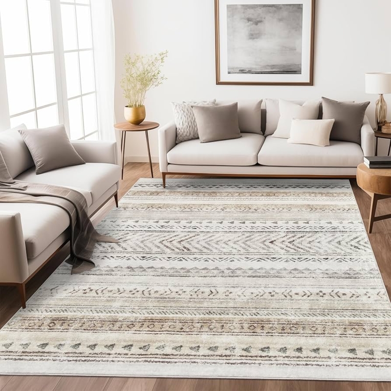 Area Rug, Brown Moroccan Trellis Motif, Washable Geometric Area Rug