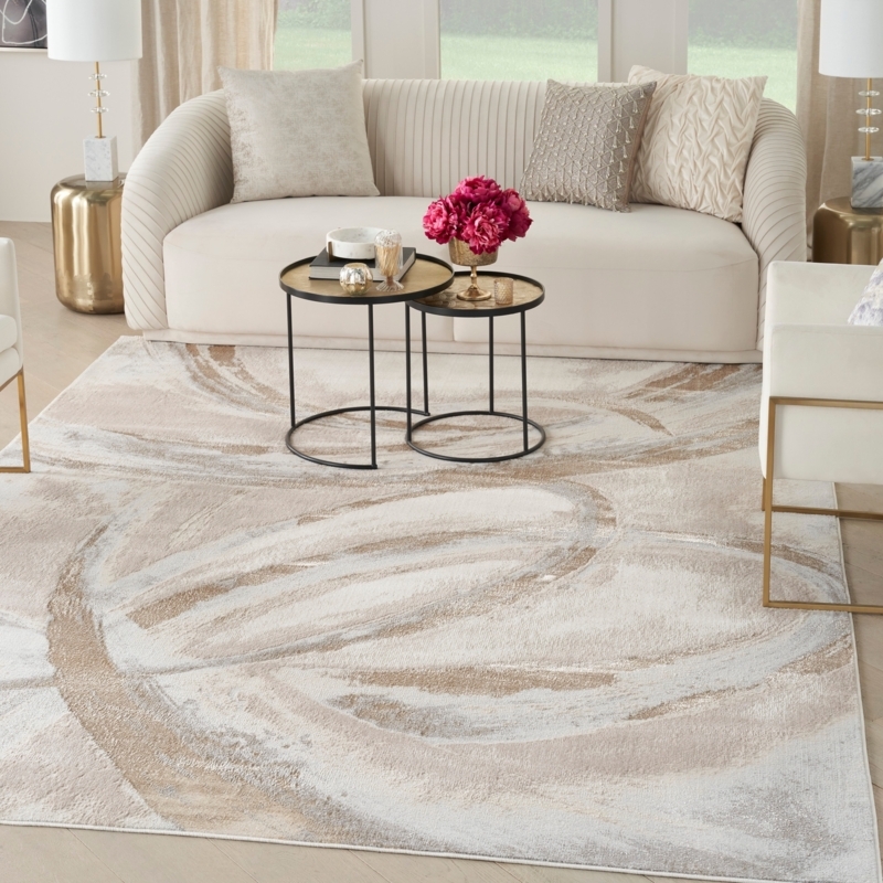 Area Rug Brushstroke Pattern Neutral Monochromatic Palette Bedroom Rug Ideas