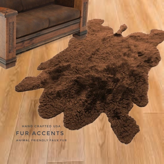Area Rug Buffalo Shape Faux Fur High Pile Shaggy Rustic Lodge Decor