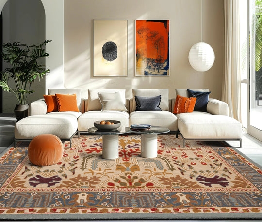 Area Rug Burgundy Field Traditional Oriental Medallion Cream Accents