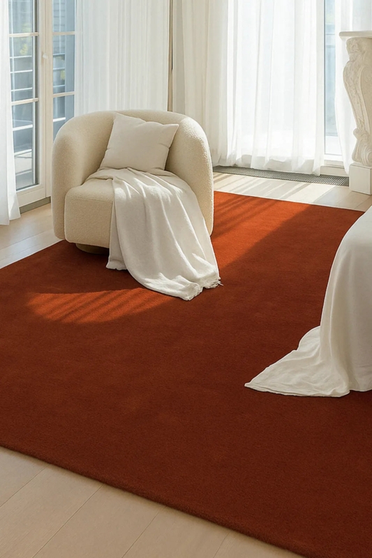 Area Rug Burnt Orange Plush Tufted Wool Like Solid Color