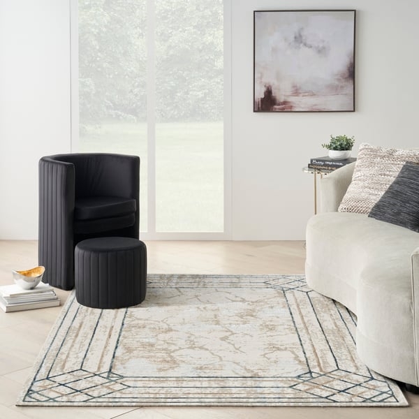 Area Rug Carved Geometric Design High Low Pile Textured Neutral Living Room