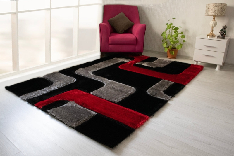 Area Rug Carved Texture Abstract Wavy Pattern Shaggy Pile