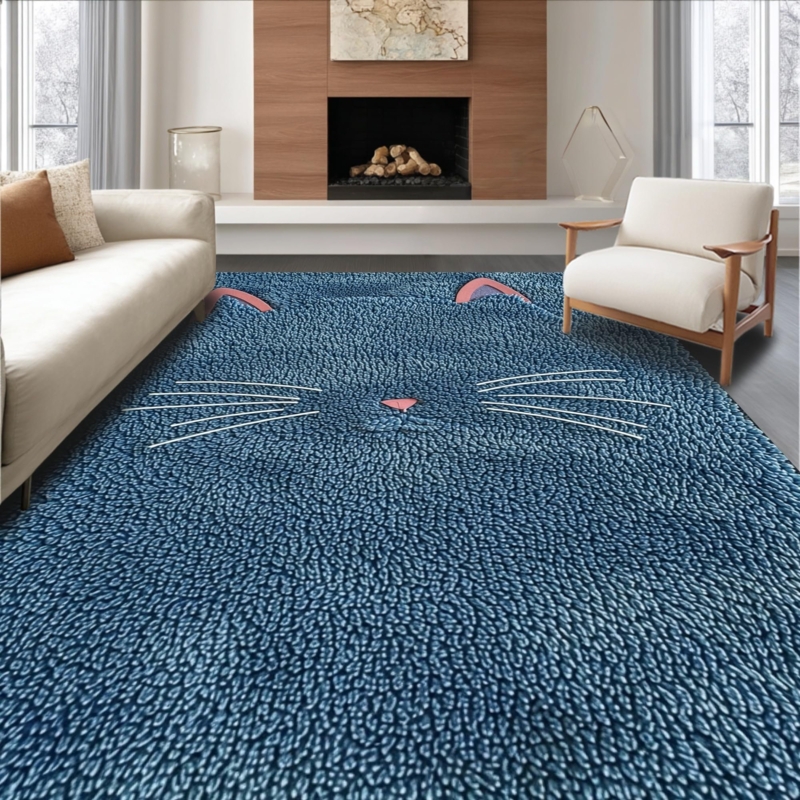 Area Rug Cat Silhouette Design Microfiber Playful Cat Area Rug