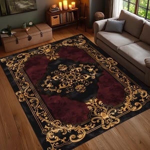 Area Rug Celestial Motif Navy Burgundy Border Mystical Decor