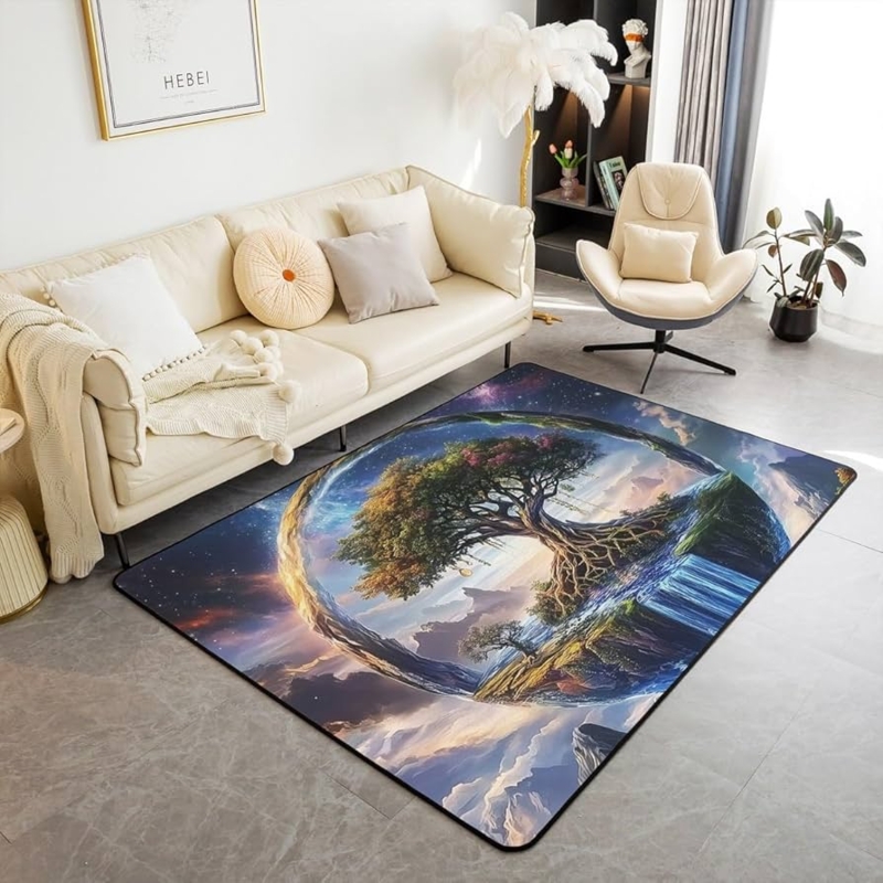 Area Rug Celestial Tree Design Landscape Graphics Vibrant Color