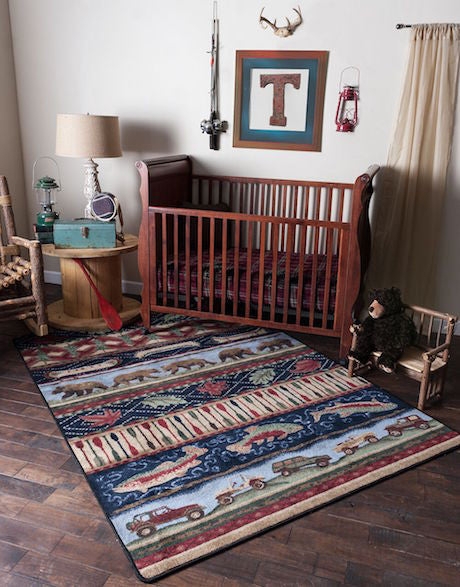 Area Rug Central Diamond Pattern Wilderness Animal Border Lodge Style