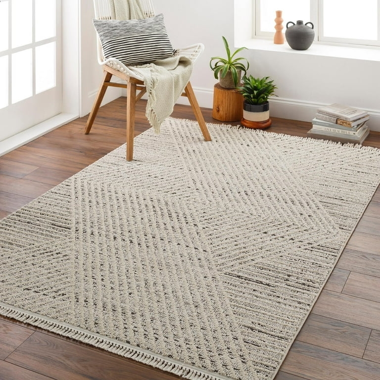 Area Rug Charcoal Abstract Distressed High-Contrast