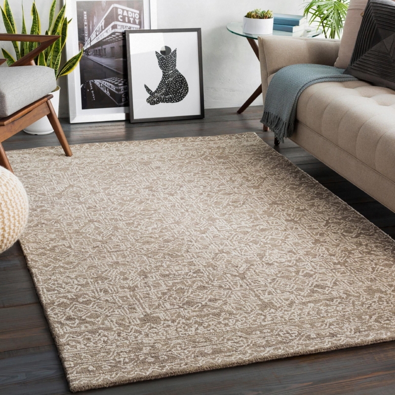 Area Rug Charcoal Geometric Lines Taupe, Minimalist Global Inspired Floor