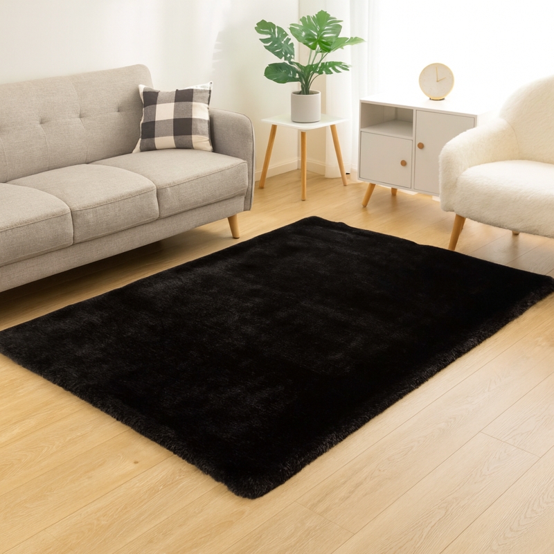 Area Rug Charcoal Gray Faux Fur High Pile Matte Finish Area Rug