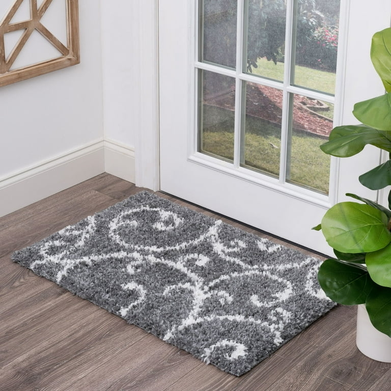 Area Rug Charcoal Gray Floral Paneled Transitional Hallway