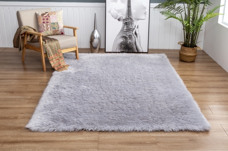 Area Rug Charcoal Grey Shag High Pile Mid Century Marbled
