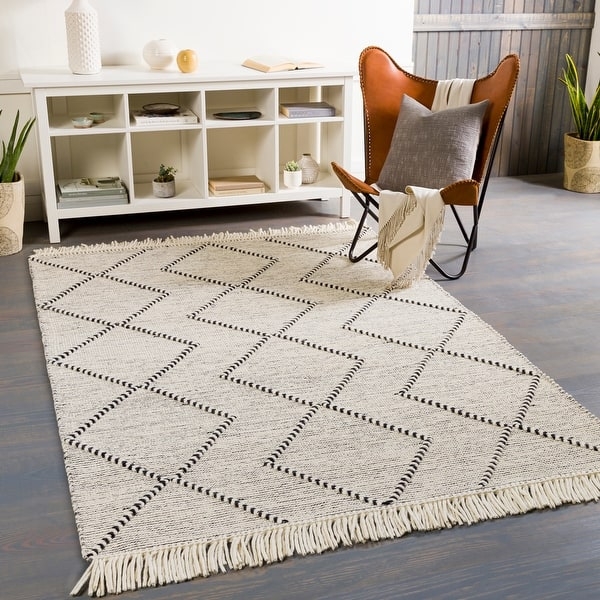 Area Rug Charcoal Linework Rust Accents Global Boho