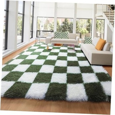 Area Rug Checkered Shag Monochrome Checkered Shag Rug Living Room
