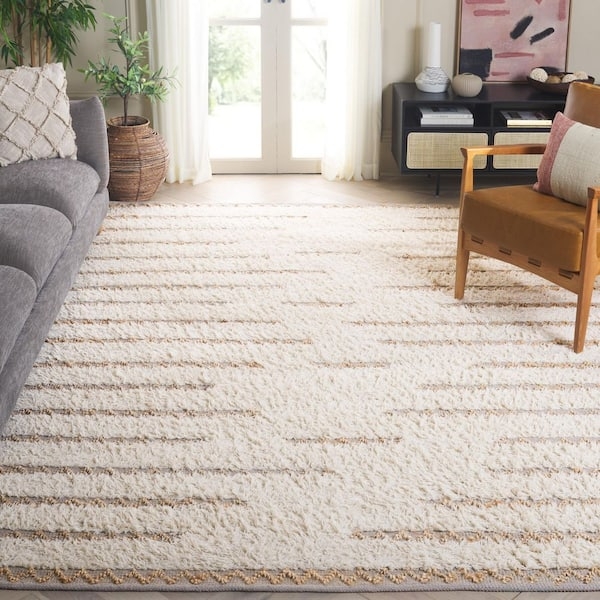 Area Rug Chevron Stripes Ivory Natural Woven Texture Organic